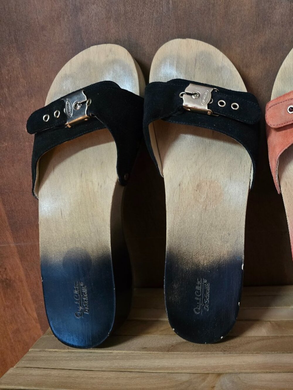Dr Scholl's Original Exercise Sandals Black Suede Ombre Size 9 plus bonus pair